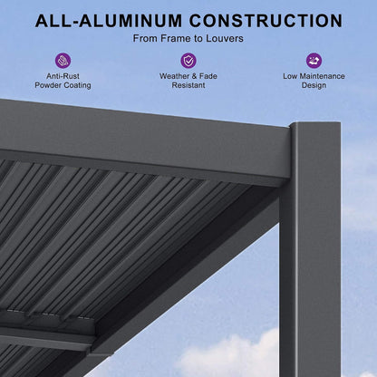 [08X10FT] Modern Wall-Mounted Louvered Pergola With Aluminum Frame (SAK60977)