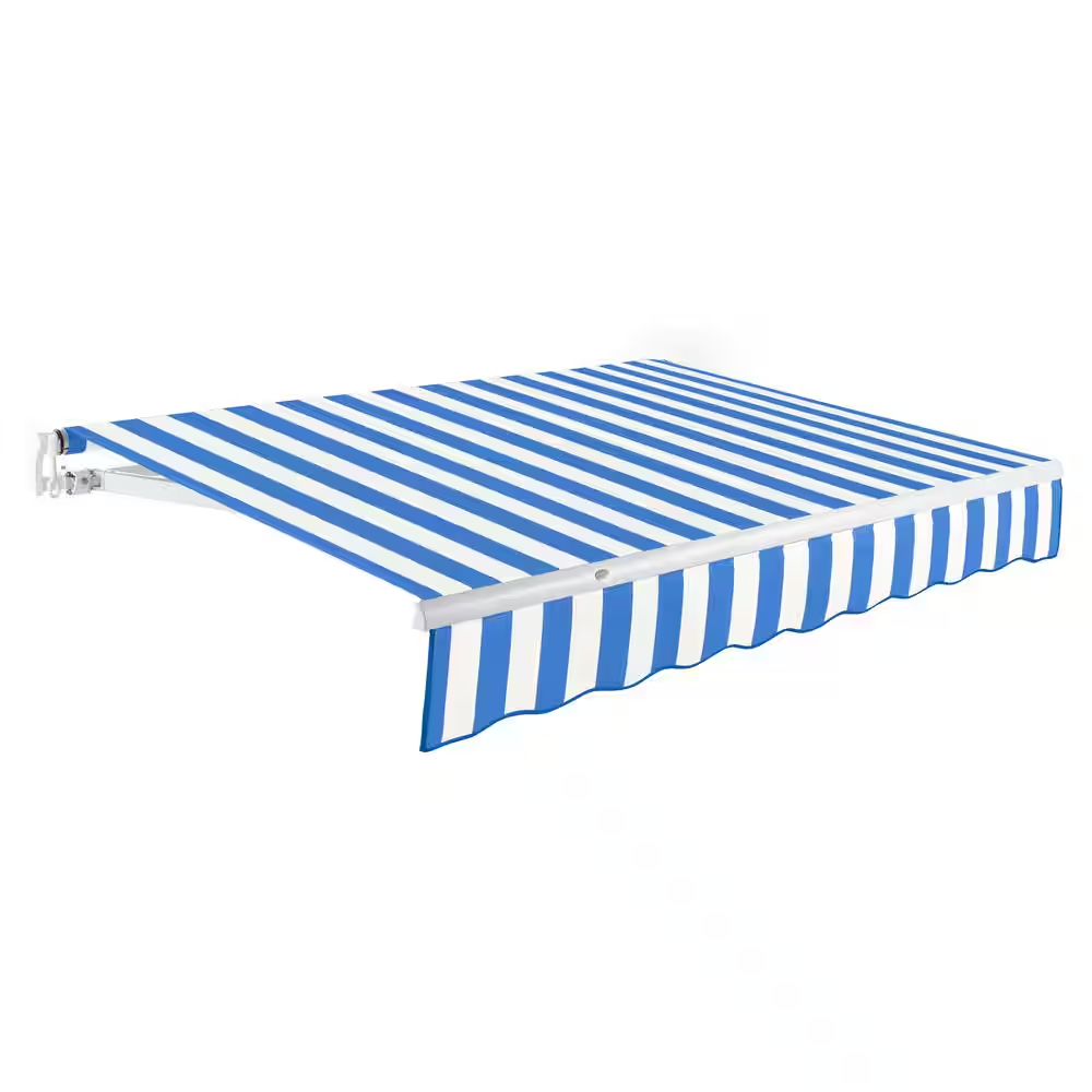 8 Ft. Maui Manual Retractable Awning 96 In. W X 9.25 In. H X 78 In. D Acrylic Fabric in Bright Blue/White Stripe