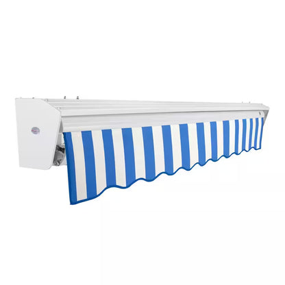 12 Ft. Destin Manual Retractable Awning 144 In. W X 10.38 In. H X 120 In. D Acrylic Fabric in Bright Blue/White Stripe