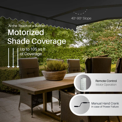 12' X 10' Black Retractable Motorized Patio Awning Sunshade