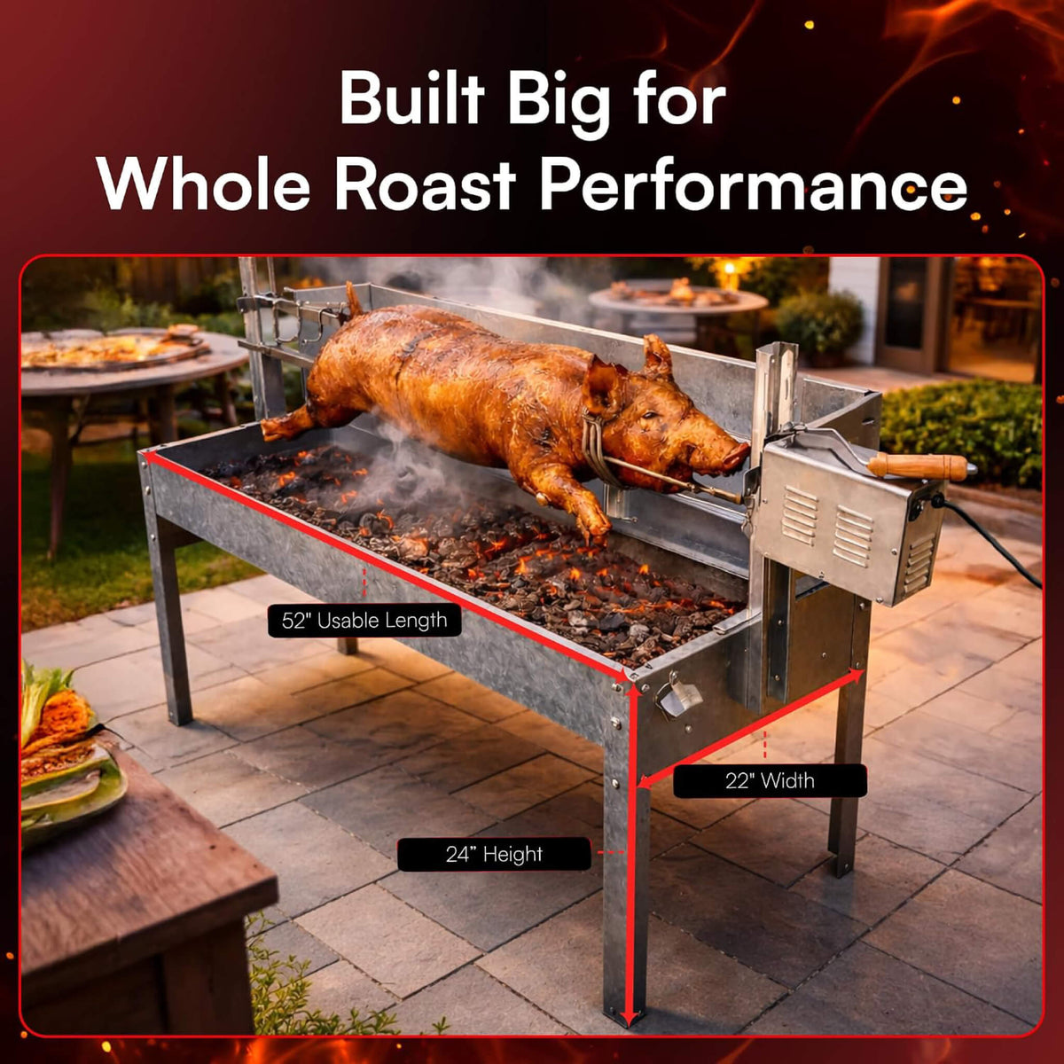 52-Inch Stainless Steel Charcoal Rotisserie Spit Roaster With Wind Shield (SAK37482)