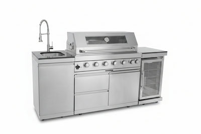 Outdoor Kitchen Island 85" 6-Burner 85000 BTU Deluxe Modular BBQ Island - Grill Islands W/Wine Cooler, Built in Combo outside Island + Rotisserie & Granite Top Outdoor Grill