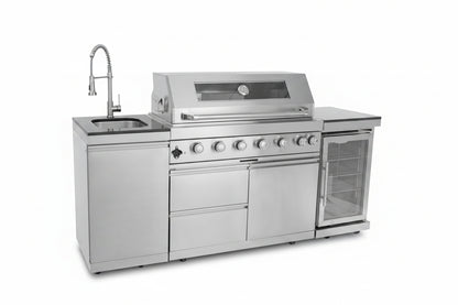 Outdoor Kitchen Island 85" 6-Burner 85000 BTU Deluxe Modular BBQ Island - Grill Islands W/Wine Cooler, Built in Combo outside Island + Rotisserie & Granite Top Outdoor Grill