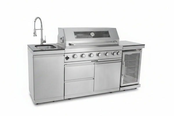 Outdoor Kitchen Island 85" 6-Burner 85000 BTU Deluxe Modular BBQ Island - Grill Islands W/Wine Cooler, Built in Combo outside Island + Rotisserie & Granite Top Outdoor Grill