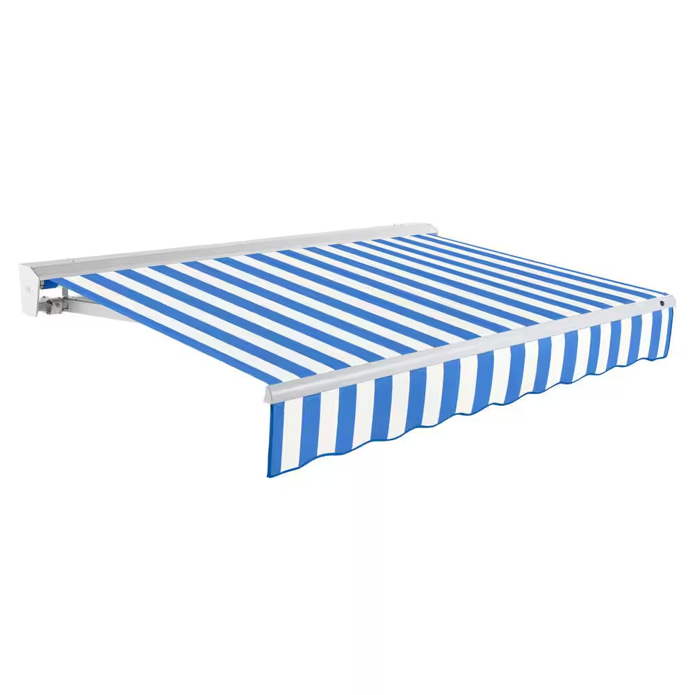 12 Ft. Destin Manual Retractable Awning 144 In. W X 10.38 In. H X 120 In. D Acrylic Fabric in Bright Blue/White Stripe