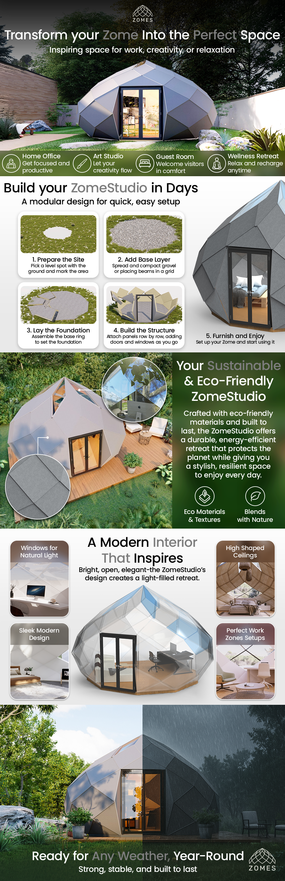 Patio Elegance Zomes Pod – 120 sq ft Eco-Friendly Outdoor Office Pod