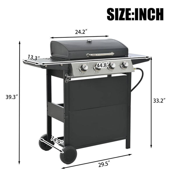 4-Burner Portable Stainless Steel Propane Gas Grill in Black