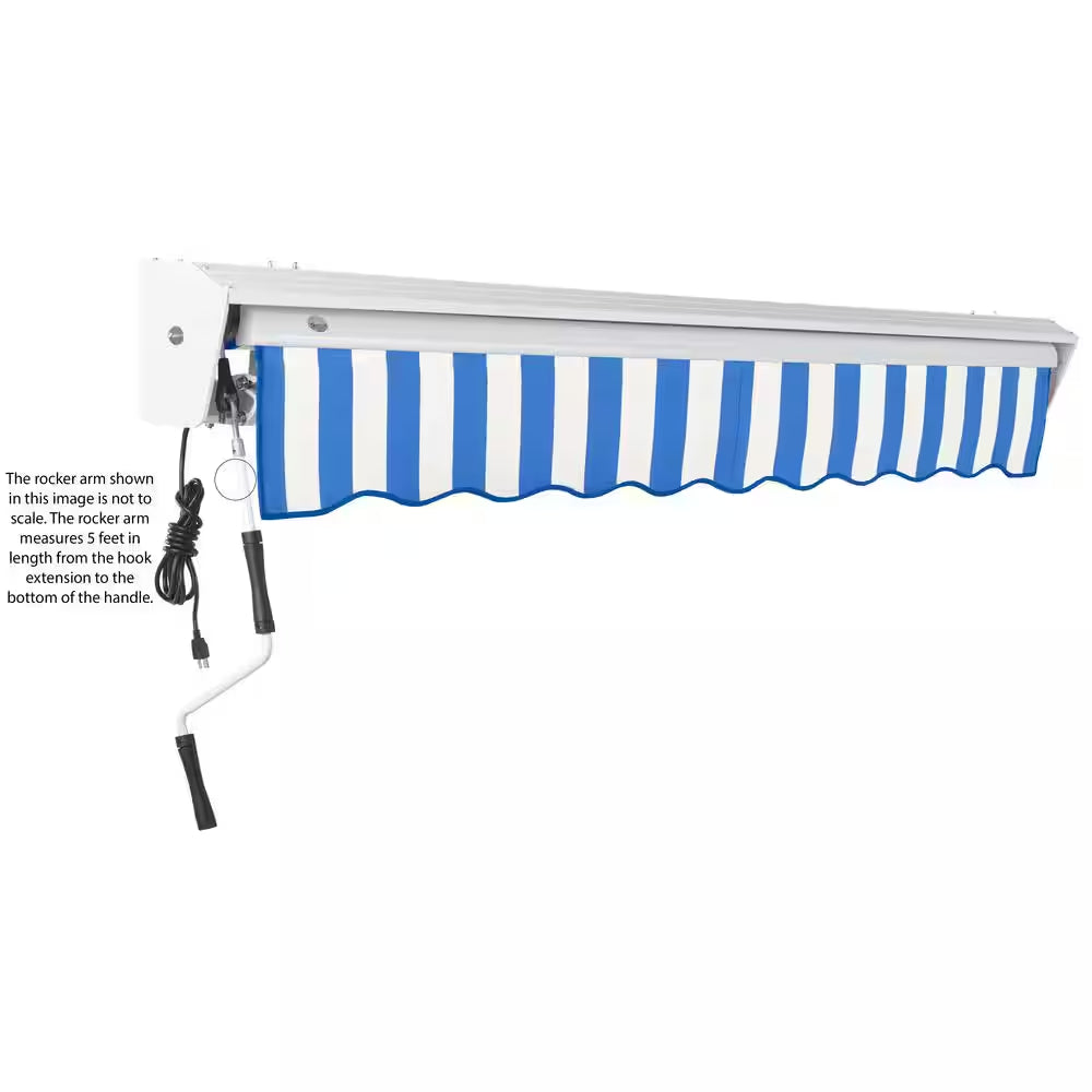 12 Ft. Destin Manual Retractable Awning 144 In. W X 10.38 In. H X 120 In. D Acrylic Fabric in Bright Blue/White Stripe