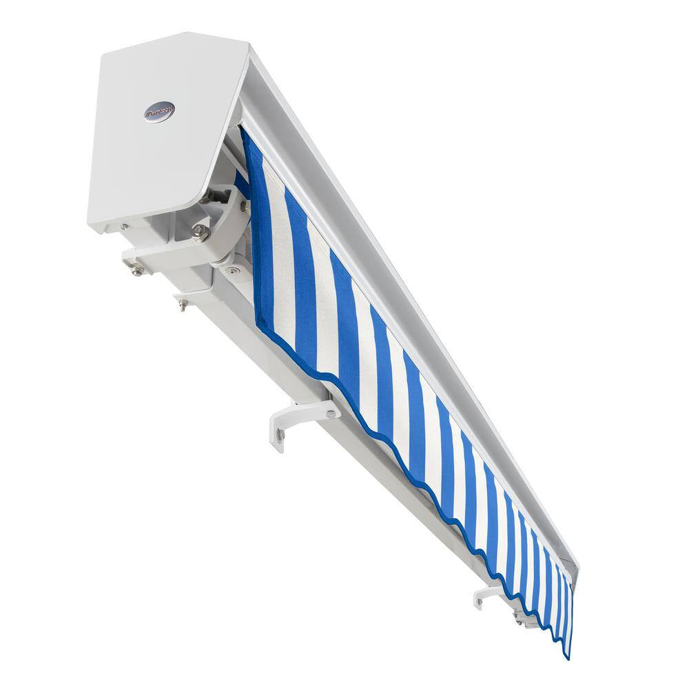 12 Ft. Destin Manual Retractable Awning 144 In. W X 10.38 In. H X 120 In. D Acrylic Fabric in Bright Blue/White Stripe