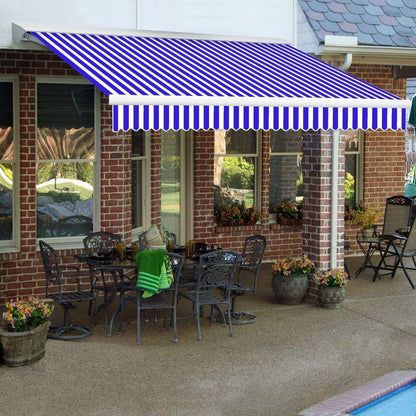 12 Ft. Destin Manual Retractable Awning 144 In. W X 10.38 In. H X 120 In. D Acrylic Fabric in Bright Blue/White Stripe
