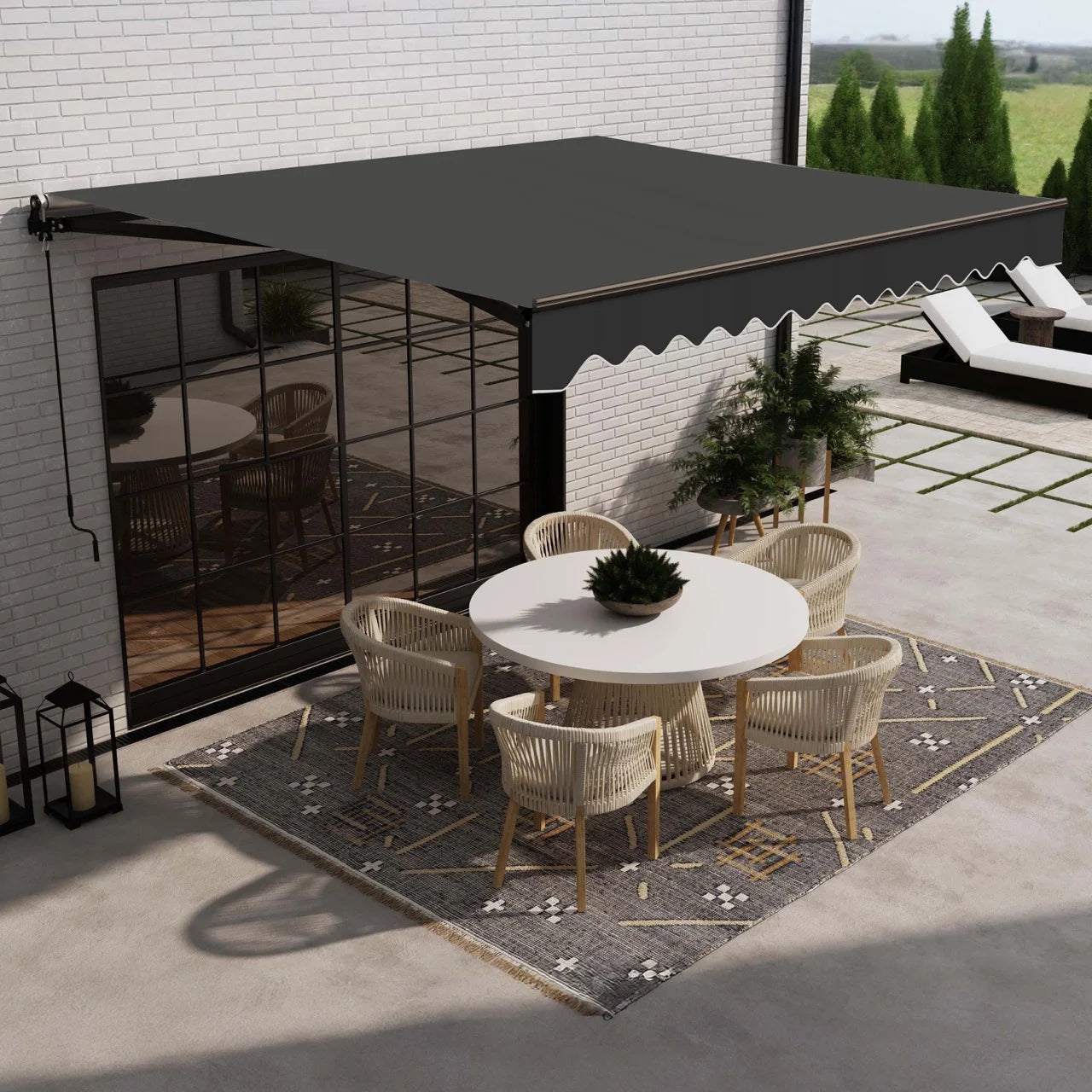 12' X 10' Black Retractable Motorized Patio Awning Sunshade