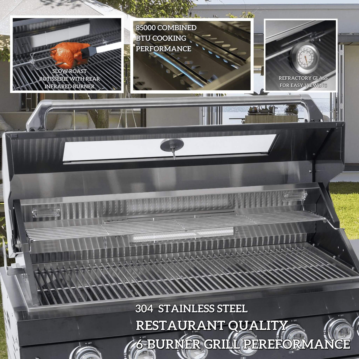 Capri 96-Inch 6-Burner 85000 BTU Outdoor Kitchen Liquid Propane Grill Island With Fridge (SAK42895)