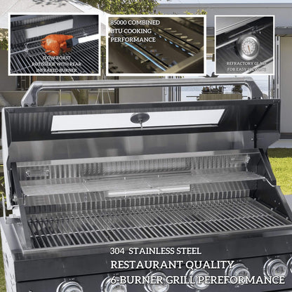 Capri 96-Inch 6-Burner 85000 BTU Outdoor Kitchen Liquid Propane Grill Island With Fridge (SAK42895)