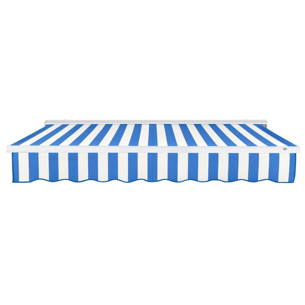 12 Ft. Destin Manual Retractable Awning 144 In. W X 10.38 In. H X 120 In. D Acrylic Fabric in Bright Blue/White Stripe