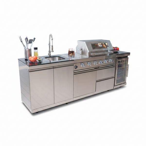 Outdoor Kitchen Island Designed for Complete Backyard Cooking, 4-Burner 72000 BTU, Stainless Steel, Refrigerator