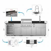 Outdoor Kitchen Island Designed for Complete Backyard Cooking, 4-Burner 72000 BTU, Stainless Steel, Refrigerator