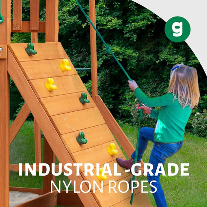 Premium Cedar Wood Treehouse Swing Set With Tube Slide And Sandbox (SAK71923)