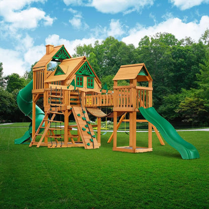 Premium Cedar Wood Treehouse Swing Set With Tube Slide And Sandbox (SAK71923)
